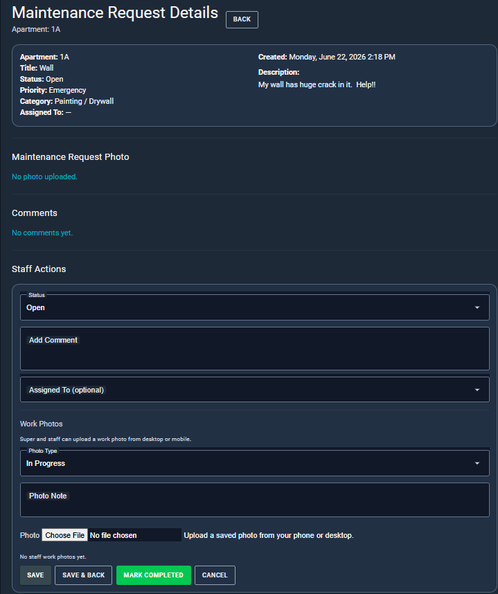Super Maintenance Request Details